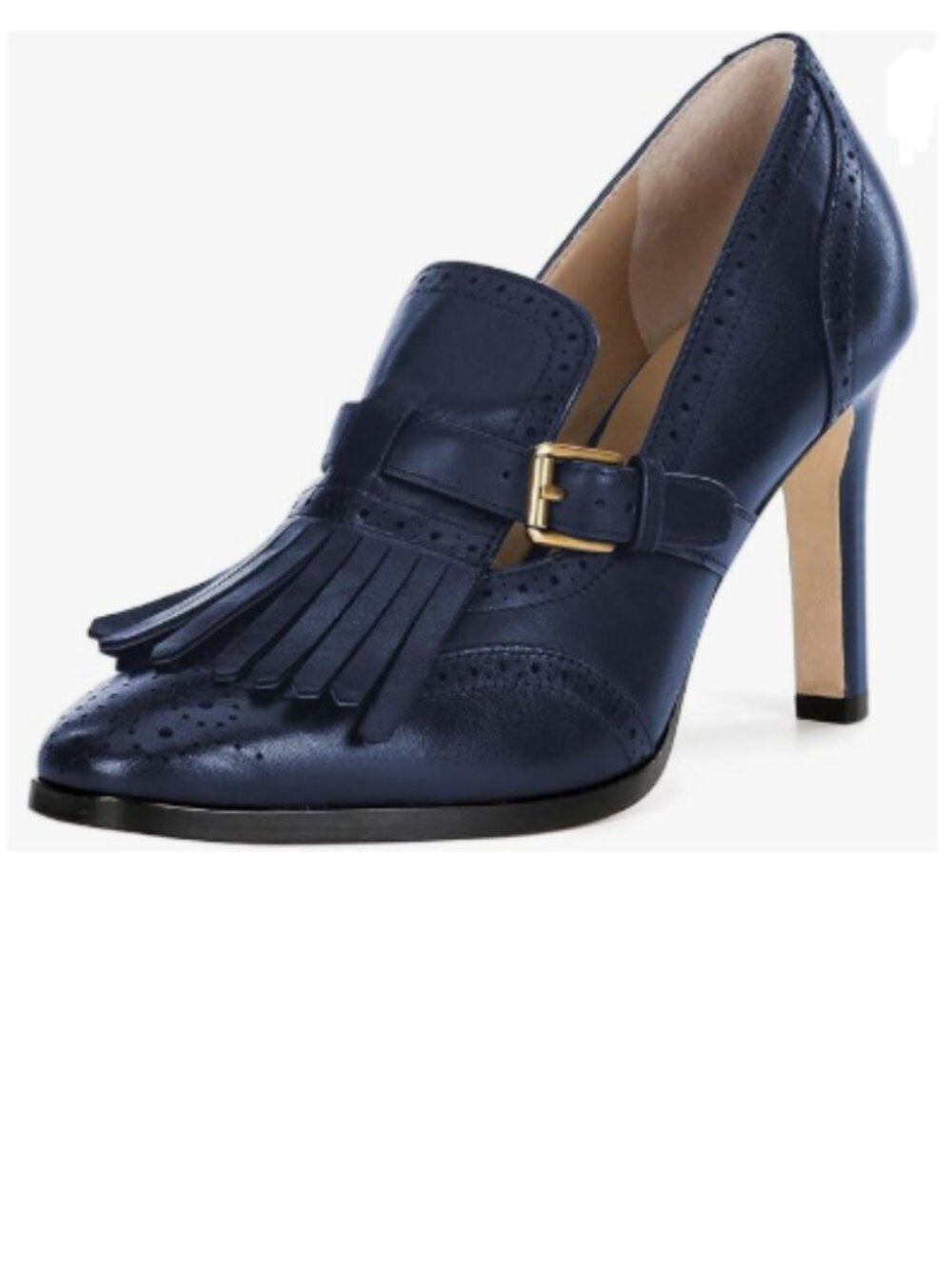 YDN Navy Round Toe Loafer Pumps Brogue Fringe Tassels Style Adjustable Shoes